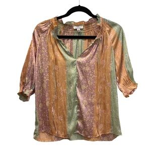 Current Air Anthropologie Floral Patchwork Boho Blouse XS Pastel Cottagecore Top
